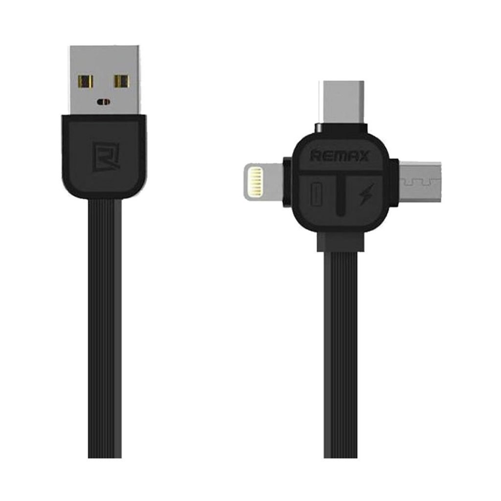 Remax USB Male to Lightning/Type-C/Micro USB 1 Meter Black Data Cable .